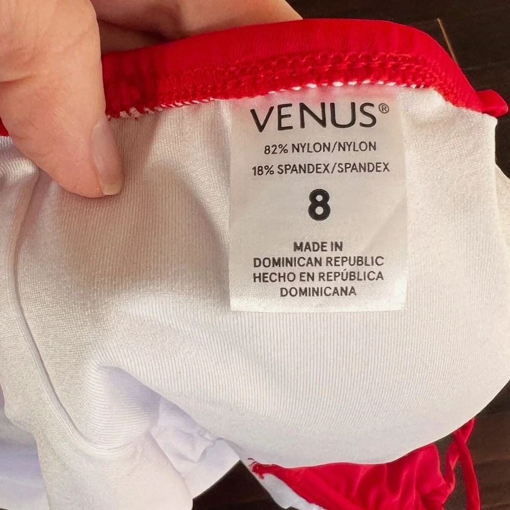 Venus One Piece Swimsuit Red w/ Gold Accents Strappy Back Sz 8 - Picture 7 of 7